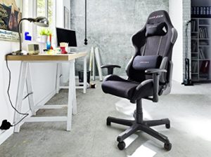 DX Racer5 Gaming Stuhl, Schreibtischstuhl, Bürostuhl, Chefsessel mit Armlehnen, Gaming chair, Gestell Nylon schwarz, 78 x 52 x 124-134 cm, Stoff schwarz / grau - 9